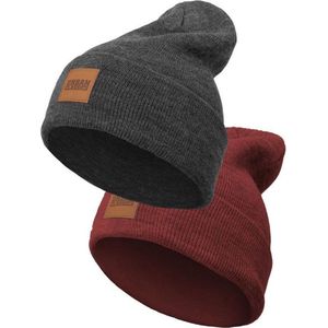 Urban Classics Uniseks beanie-muts voor kinderen, houtskool+bordeaux, S