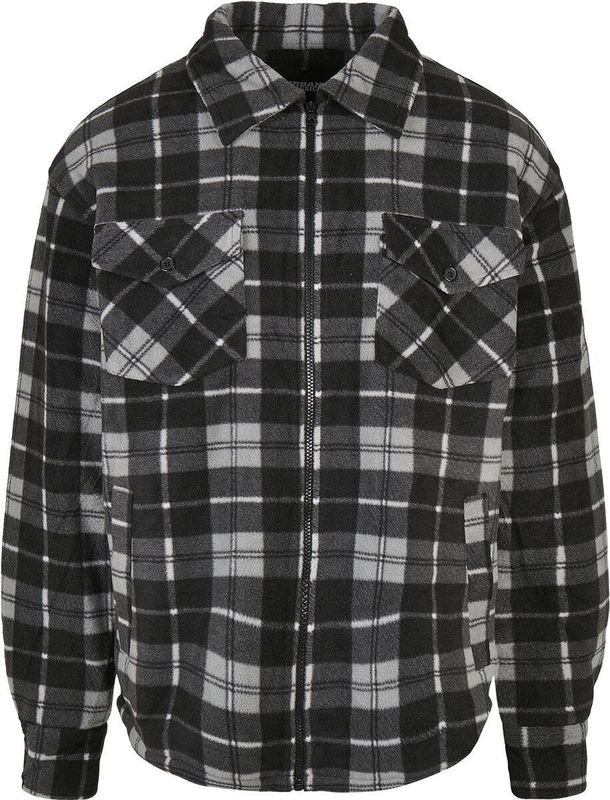 Urban Classics - Plaid Teddy Lined Shirt - Herenjas - Zwart/Wit