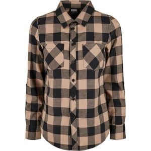 Urban Classics - Klassieke Blouse - Lichtbruin/Donkergijs/Zwart - Katoen - Geruit