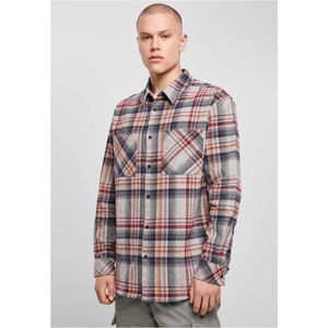 Urban Classics - Heavy Curved Oversized Checked - Overhemd - Grijs/Rood - 100% Katoen