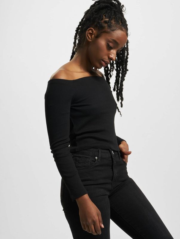 Urban Classics - Off shoulder Rib Longsleeve top - Zwart