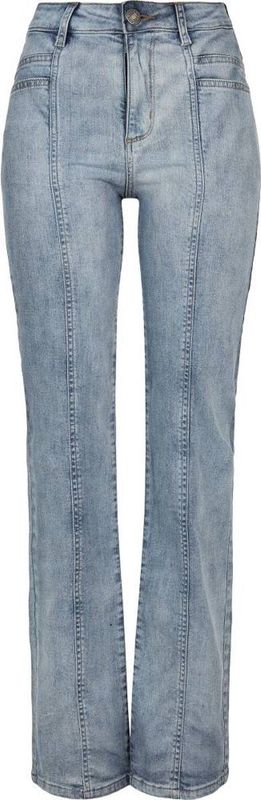 Urban Classics Damen Ladies High Waist Straight Slit Denim Pants Tintedlightbluewashed