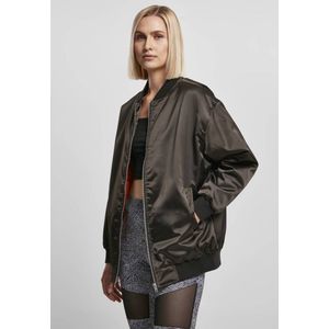 Urban Classics - Oversized Satin Bomberjack - Zwart - Satijn - Dames