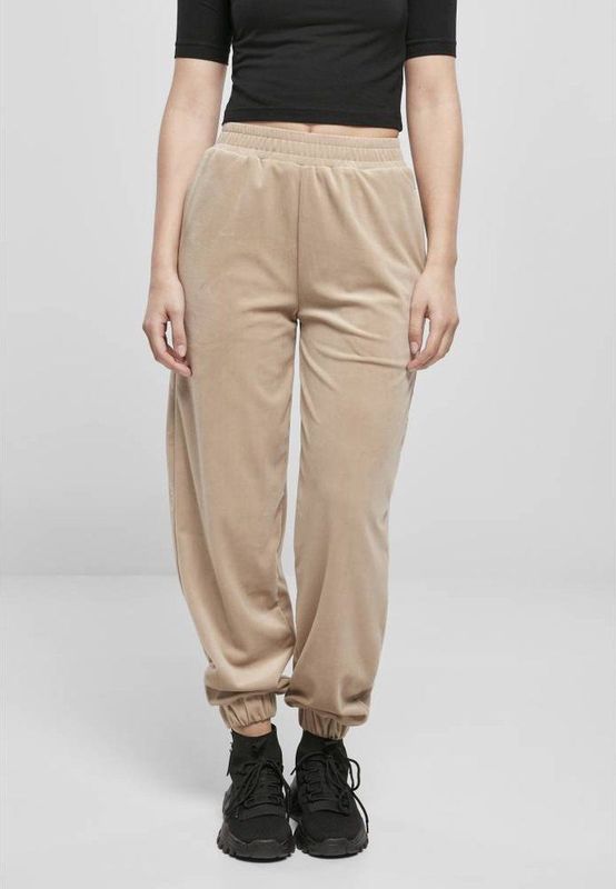 Urban Classics - High Waist Ballon Velvet Dames joggingbroek - Creme