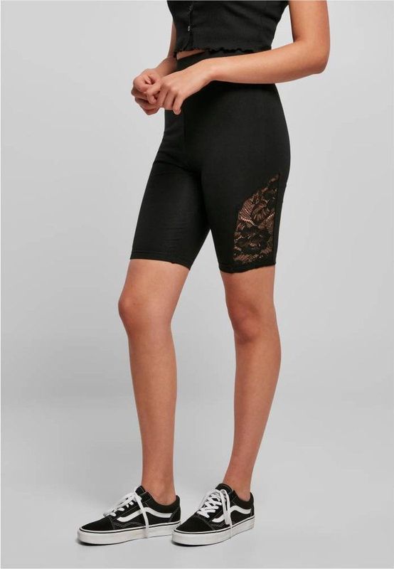 Urban Classics - High Waist Lace Inset Korte cycle broek - Zwart
