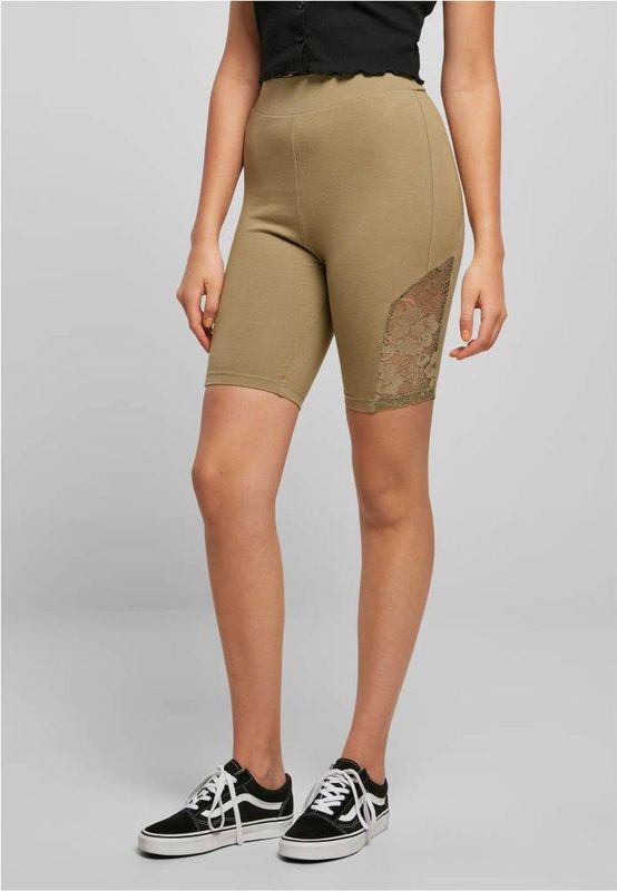 Urban Classics - High Waist Lace Inset Korte cycle broek - Groen