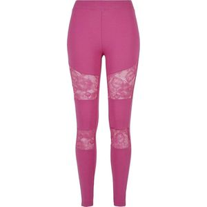 Urban Classics - Leggings - Roze - Katoen - Kanten Inzetstukken