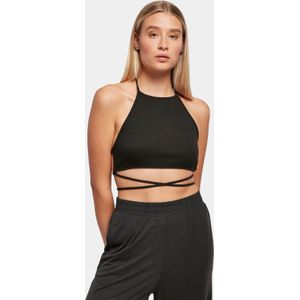 Urban Classics - Rib Trapeze - Crop Top - Zwart - 75% Polyester, 20% Viscose, 5% Elastaan