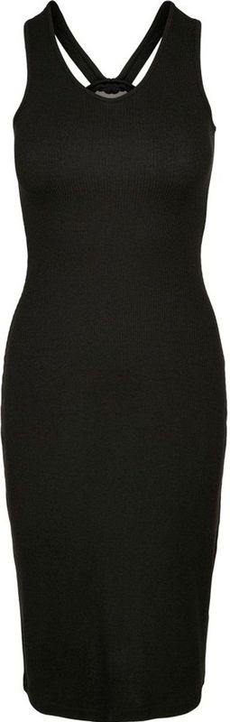 Urban Classics - Midi Mouwloze Rib Jurk - Zwart - 75% Polyester, 20% Viscose, 5% Elastaan
