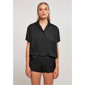 Urban Classics - Dameshemd - Viscose Satin - Korte Mouwen - Zwart