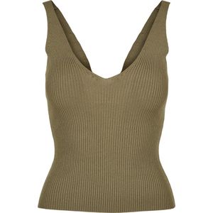 Urban Classics - Damestop - Kaki - Gebreide Top met V-hals