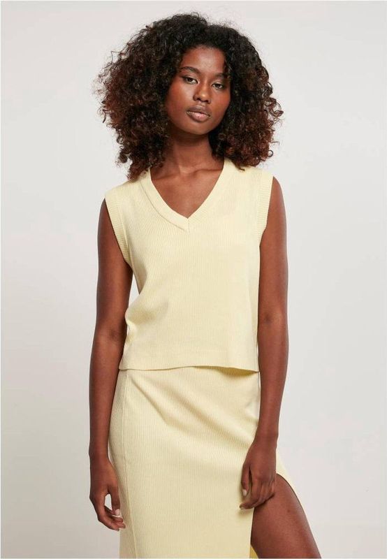 Urban Classics - Damestrui - Zacht Geel - V-hals - Pullover