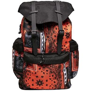 Urban Classics Uniseks rugzak met 2 zijvakken en voorvak, ritssluiting en gespen, bandana, patchwork, backpack, zwart/oranje, One Size