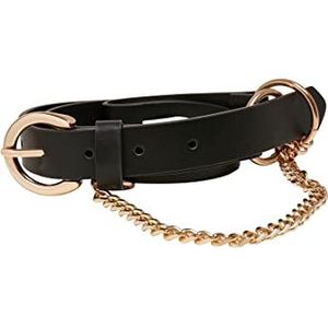 Urban Classics Unisex riem synthetisch lederen riem met ketting, neplederen riem voor mannen en vrouwen, lengte 105 cm of 125 cm, zwart/goud, S/M