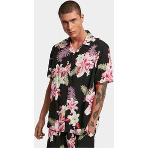 Urban Classics - Viscose AOP - Herenoverhemd - Zwart - Bloemenprint
