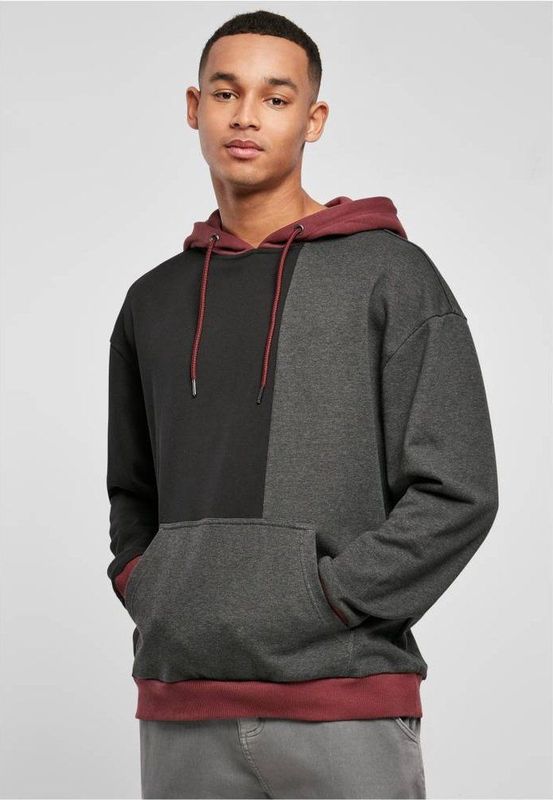 Herenhoodie - Asymmetrisch Kleurblok - Capuchon - Badstof - Oversized Pasvorm