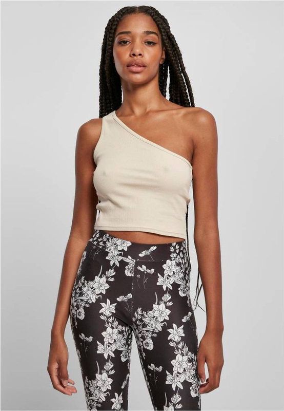 Urban Classics - Cropped Asymmetric Top - Groen - 97% Katoen, 3% Elastaan