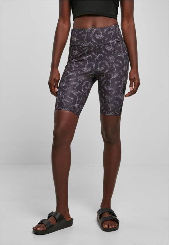 Urban Classics - High Waist Tech Mesh AOP Cycle Shorts - Zwart - Polyester Elastaan