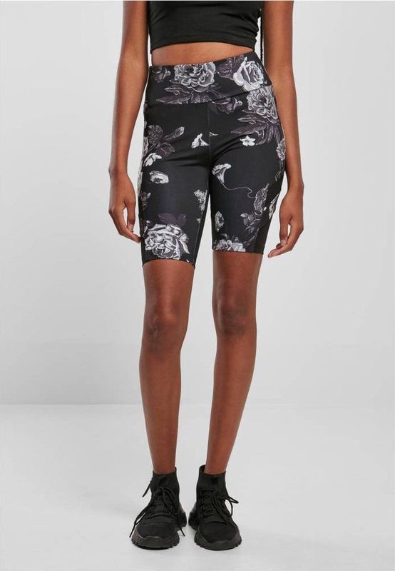 Urban Classics - High Waist Tech Mesh AOP - Korte Cycle Broek - Zwart/Wit