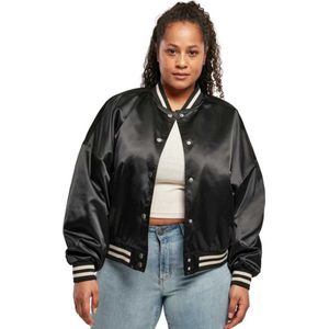 Urban Classics - Oversized Satin College Jas - Damesjack - Zwart - Satijn