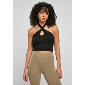 Urban Classics - Rib Knit Crossed Neckholder Top - Zwart - Gebreid - Dames