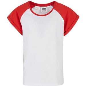 Urban Classics - Contrast Raglan Kinder T-shirt - Kids 110 116 - Wit Rood