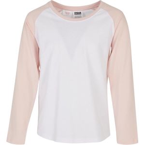 Urban Classics - Girls Contrast Raglan Kinder Longsleeve shirt - Kids 122/128 - Wit/Roze