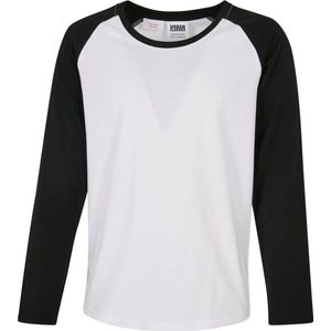 Urban Classics - Girls Contrast Raglan Kinder Longsleeve shirt - Kids 158 164 - Wit Zwart