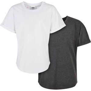 Urban Classics - Boys Long Shaped Turnup 2-Pack Kinder T-shirt - Kids 110 116 - Wit Grijs