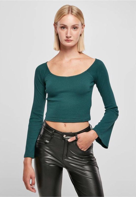 Urban Classics - Short Rib Wide V-Neck Longsleeve top - Groen