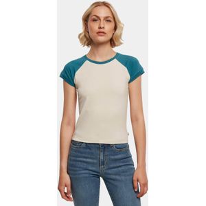 Urban Classics Dames Organic Stretch Short Retro Baseball Tee, korte mouwen T-shirt voor vrouwen van biologisch katoen, verkrijgbaar in meerdere kleuren, maten XS-5XL, Witzand/Jasper, M