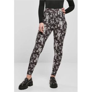 Urban Classics - Soft AOP blackrose Legging - Zwart/Wit