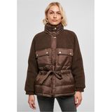 Urban Classics - Sherpa Mix Puffer - Dames Jas - Donker - 100% Polyester, 100% Nylon & Polyamide