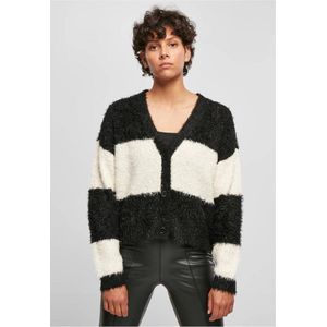 Urban Classics - Short Oversized Feather Cardigan - Zwart/Wit - 51% Acryl, 49% Nylon