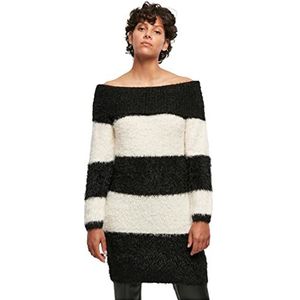 Urban Classics Dames Dames Off Shoulder Feather Casual Jurk, Zwart/Wit, XXL, zwart/wit, XXL