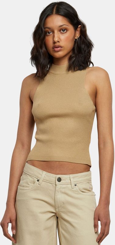 Urban Classics - Short Rib Knit Turtleneck - Mouwloze Top - Beige