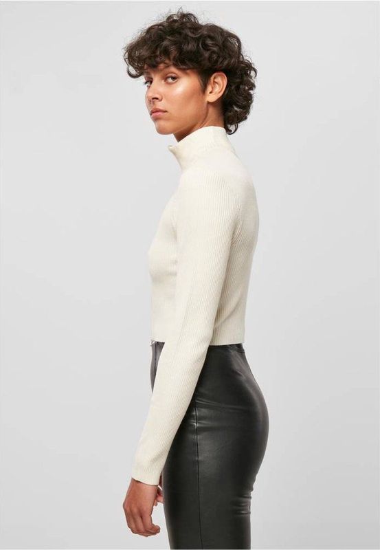 Urban Classics - Cropped Rib Knit Zip Cardigan - Ivoorkleurig