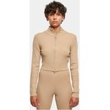Urban Classics - Cropped Rib Knit Zip Cardigan - Beige
