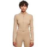 Urban Classics - Cropped Rib Knit Zip Cardigan - Beige