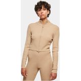 Urban Classics - Cropped Rib Knit Zip Cardigan - Beige