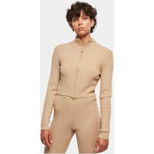 Urban Classics - Cropped Rib Knit Zip Cardigan - Beige