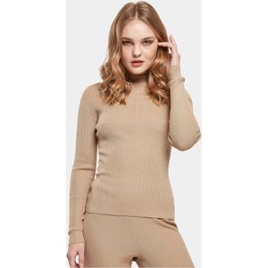 Urban Classics - Rib Knit Turtleneck - Damestrui - Beige - Slim Fit, 35% Viscose, 35% Polyester, 30% Elastaan
