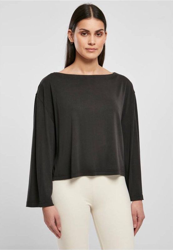 Urban Classics - Short Modal Bateau Neckline Longsleeve top - Zwart