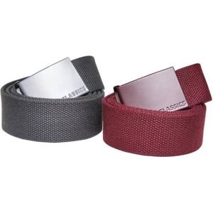 Urban Classics Canvas riem -L/XL- Colored Buckle 2-pack Bordeaux rood/Grijs