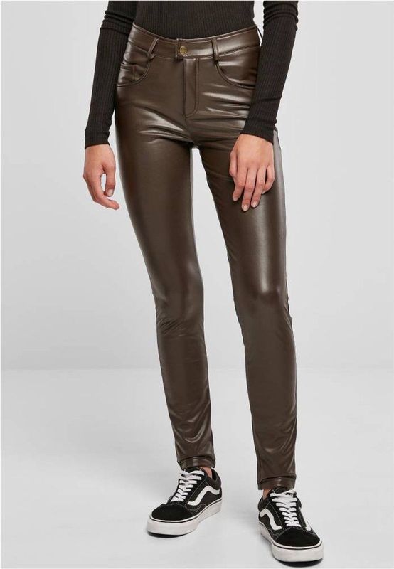 Urban Classics - Mid Waist Synthetic Leather Broek rechte pijpen Bruin