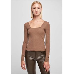 Urban Classics - Rib Squared Neckline Longsleeve top - Bruin