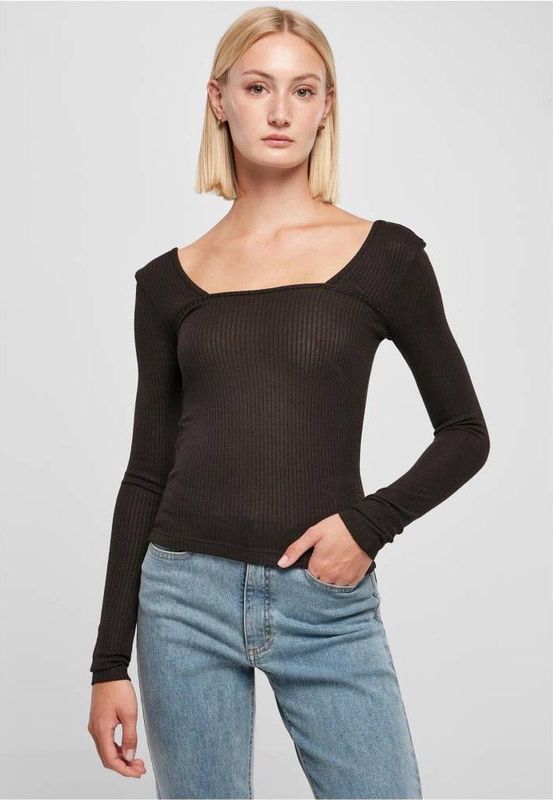 Urban Classics - Rib Squared Neckline Longsleeve top - Zwart