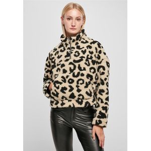 Urban Classics - Sweatshirt - Lichtbeige/Zwart - Dierenprint - Halve Rits