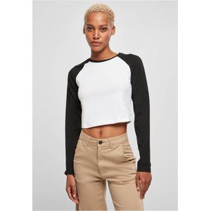 Urban Classics - Organic Cropped Retro Baseball Longsleeve top Wit Zwart