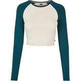 Urban Classics - Organic Cropped Retro Baseball Longsleeve top - Wit Blauw